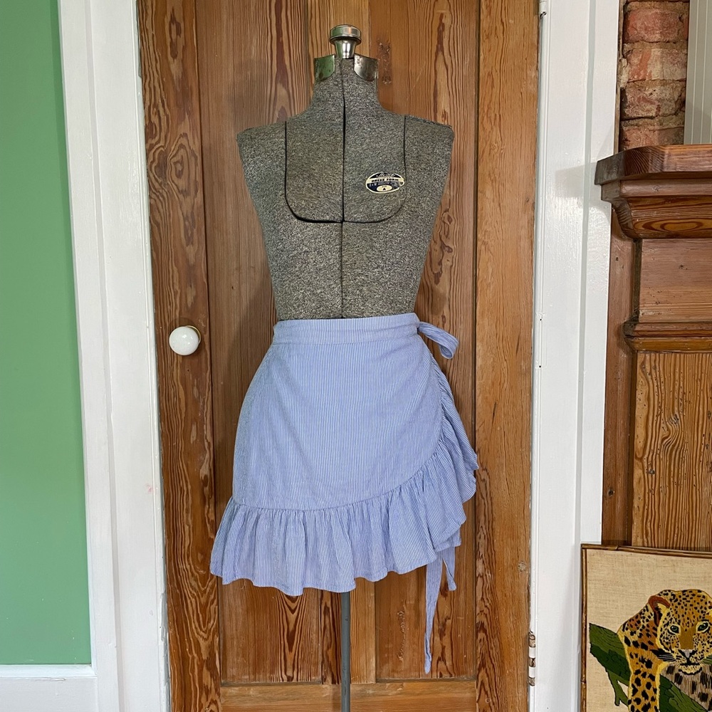 Wonderly Blue Stripe Wrap Ruffle Skirt - Size Medium